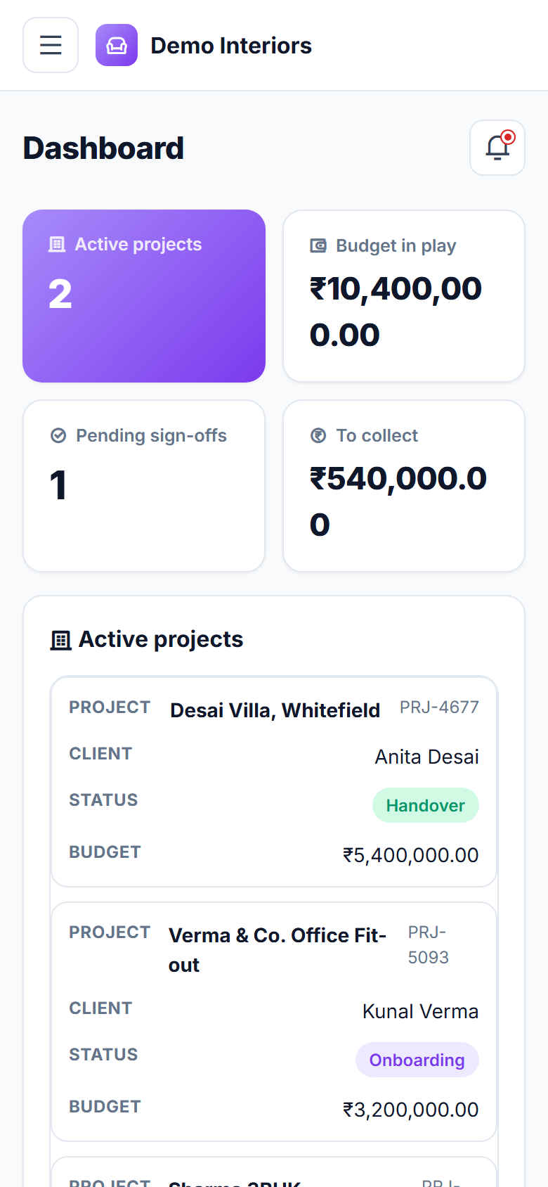 Interior Design Project Management Software screenshot