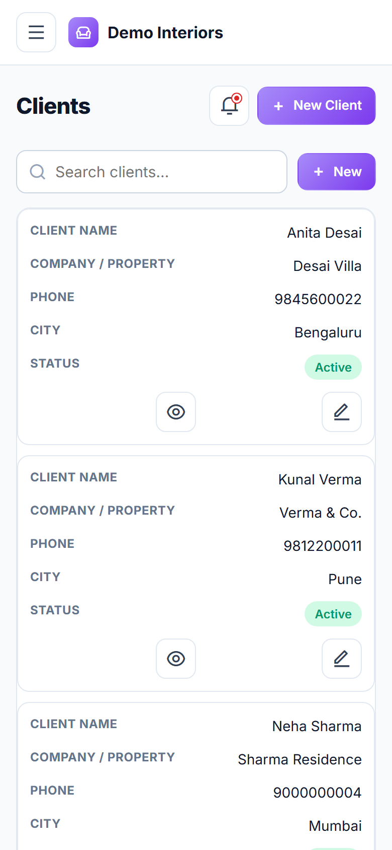 Interior Design Project Management Software screenshot
