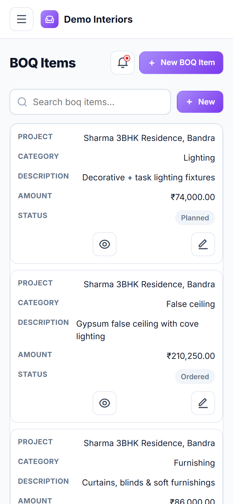 Interior Design Project Management Software screenshot