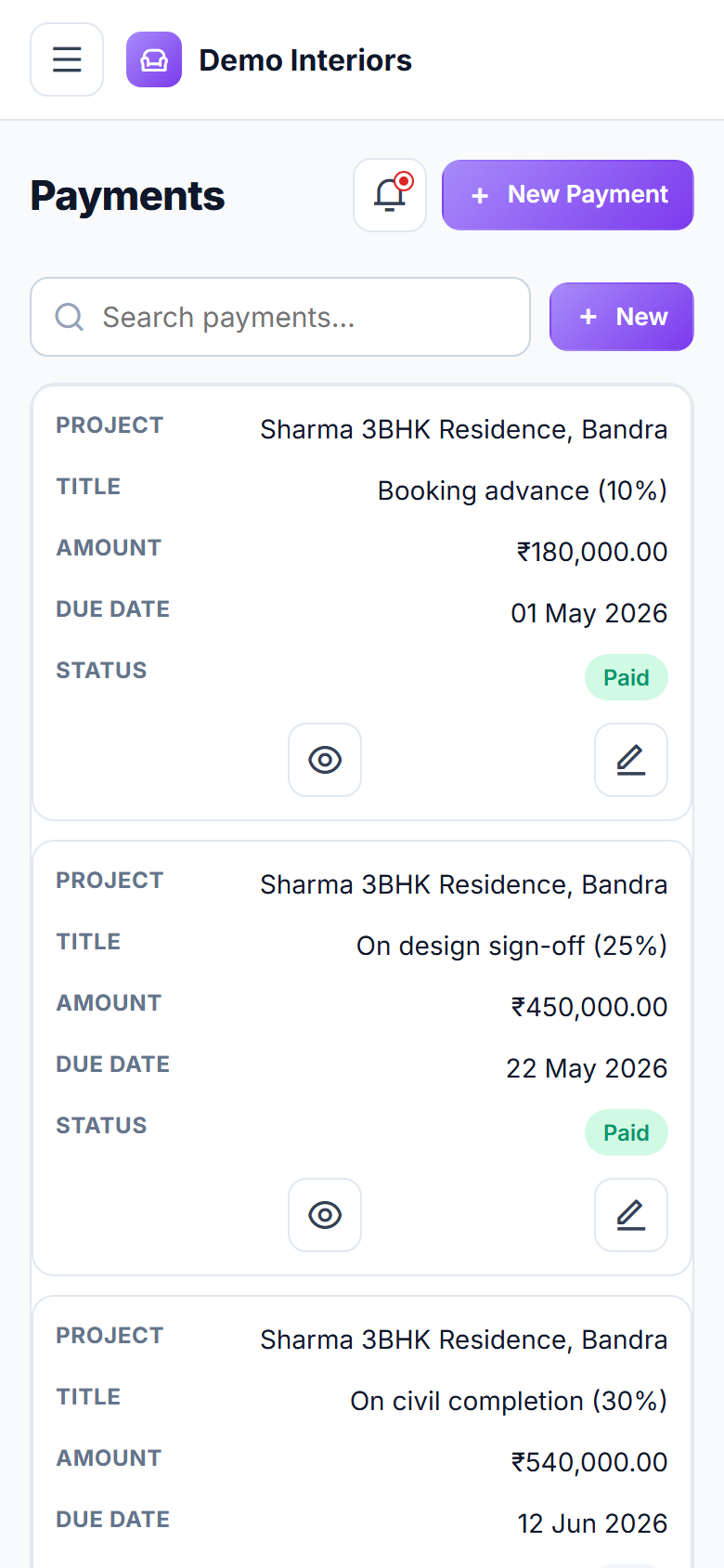 Interior Design Project Management Software screenshot