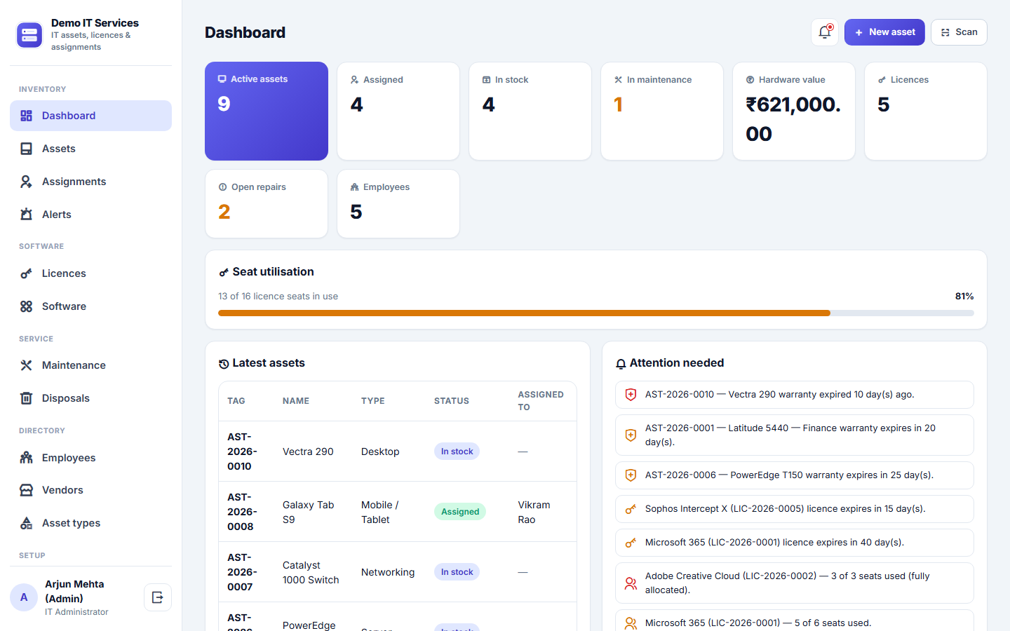 IT Asset and Software License Management Software screenshot