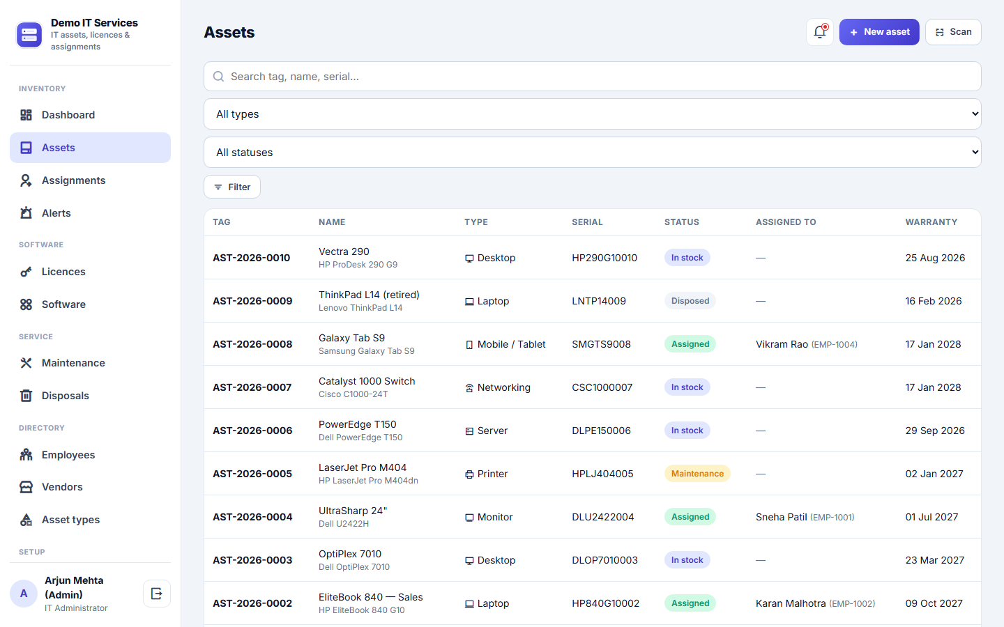 IT Asset and Software License Management Software screenshot