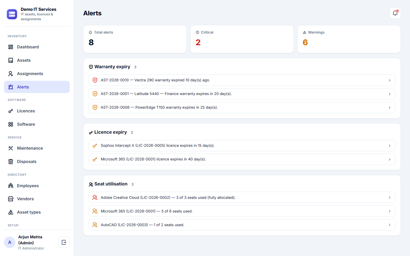 IT Asset and Software License Management Software screenshot