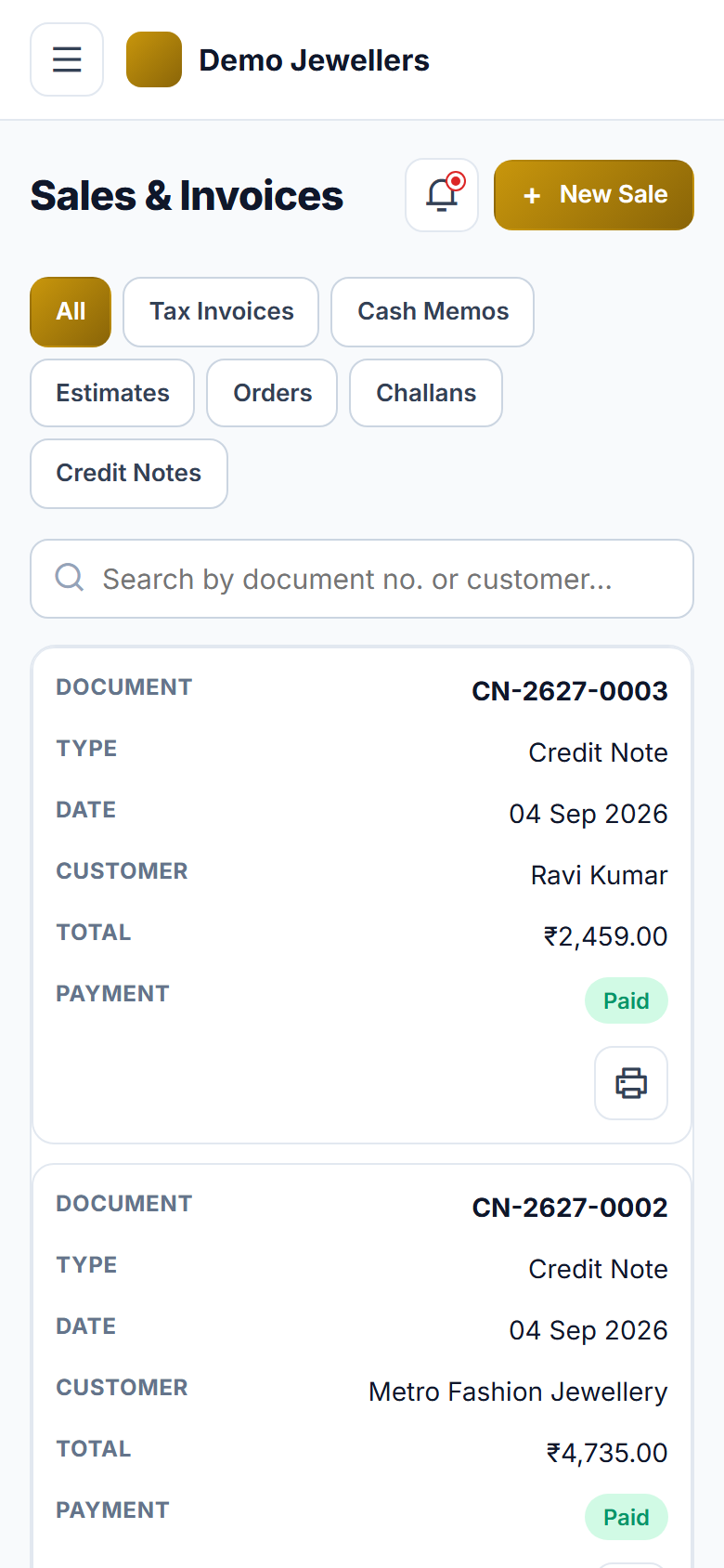 Gold Covering & Jewellery Billing Software screenshot