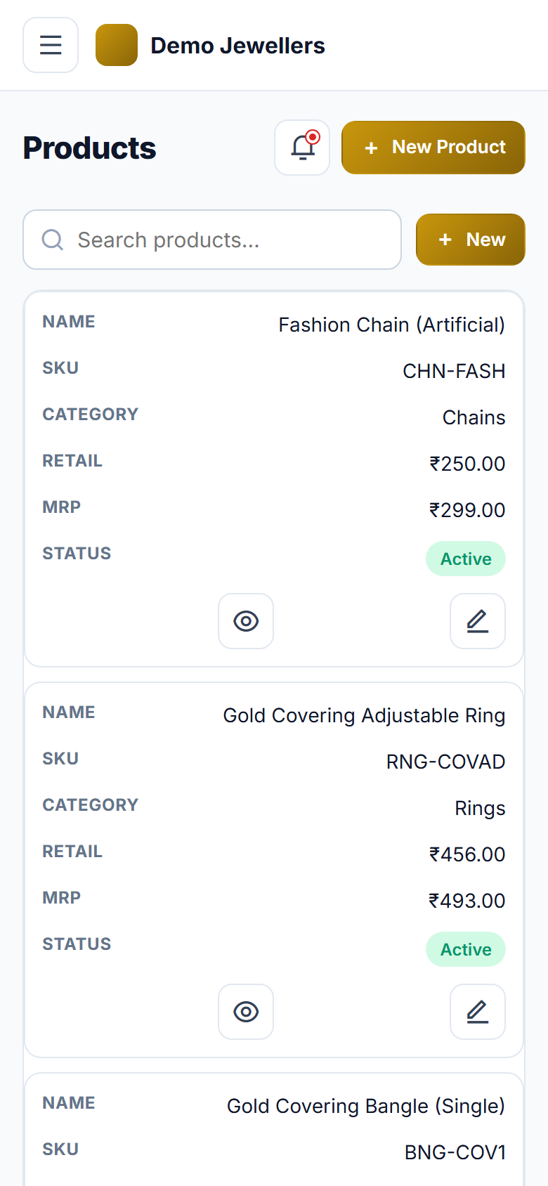 Gold Covering & Jewellery Billing Software screenshot