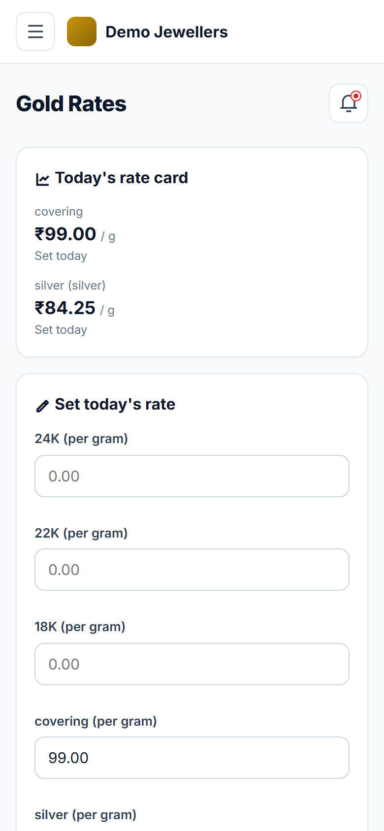 Gold Covering & Jewellery Billing Software screenshot
