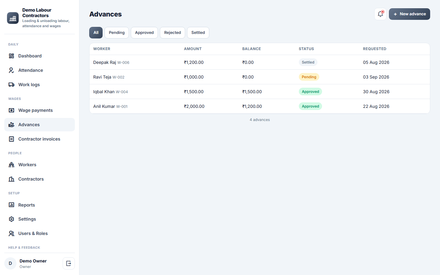 Loading Unloading Labour Management and Wage Software screenshot