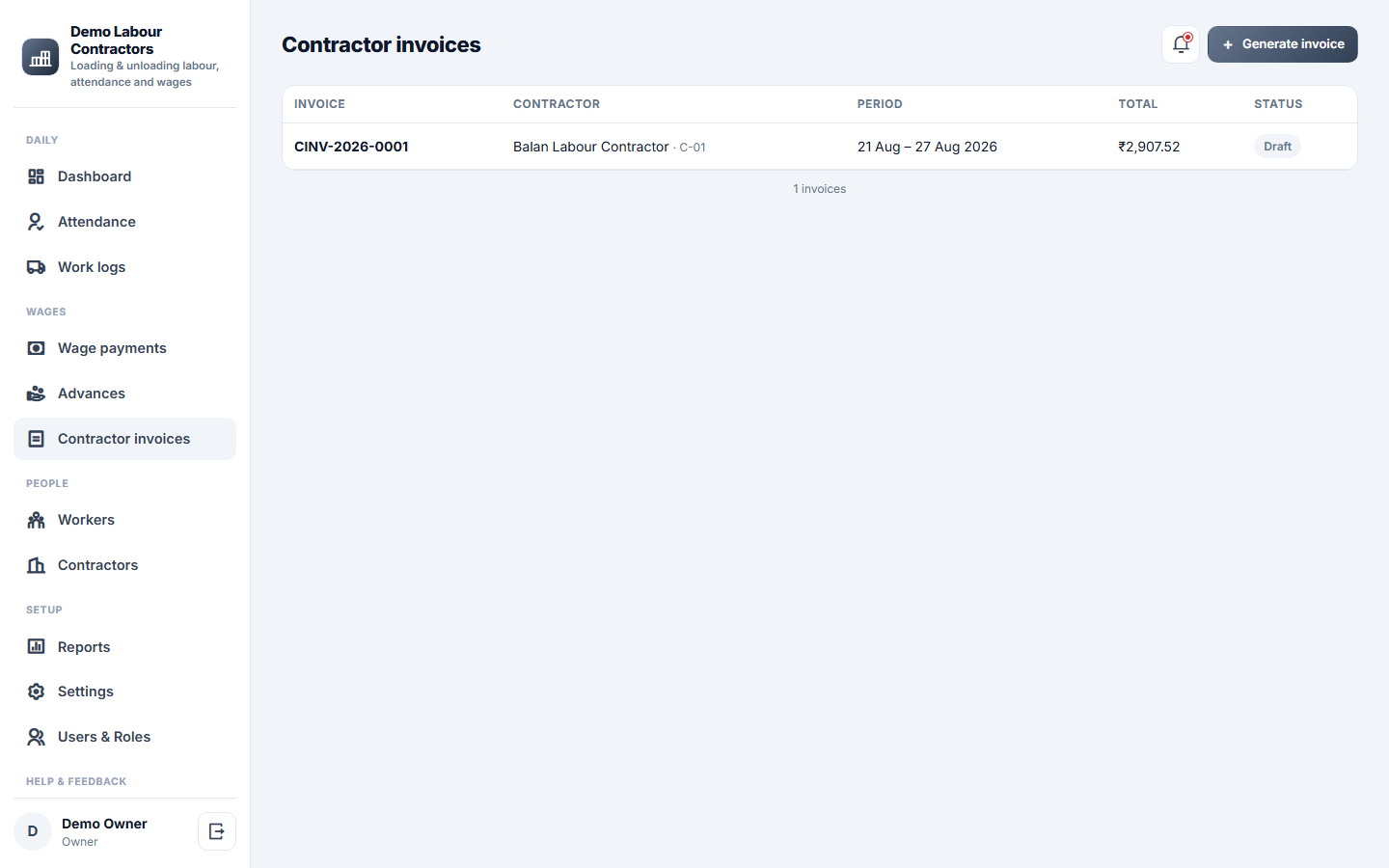 Loading Unloading Labour Management and Wage Software screenshot