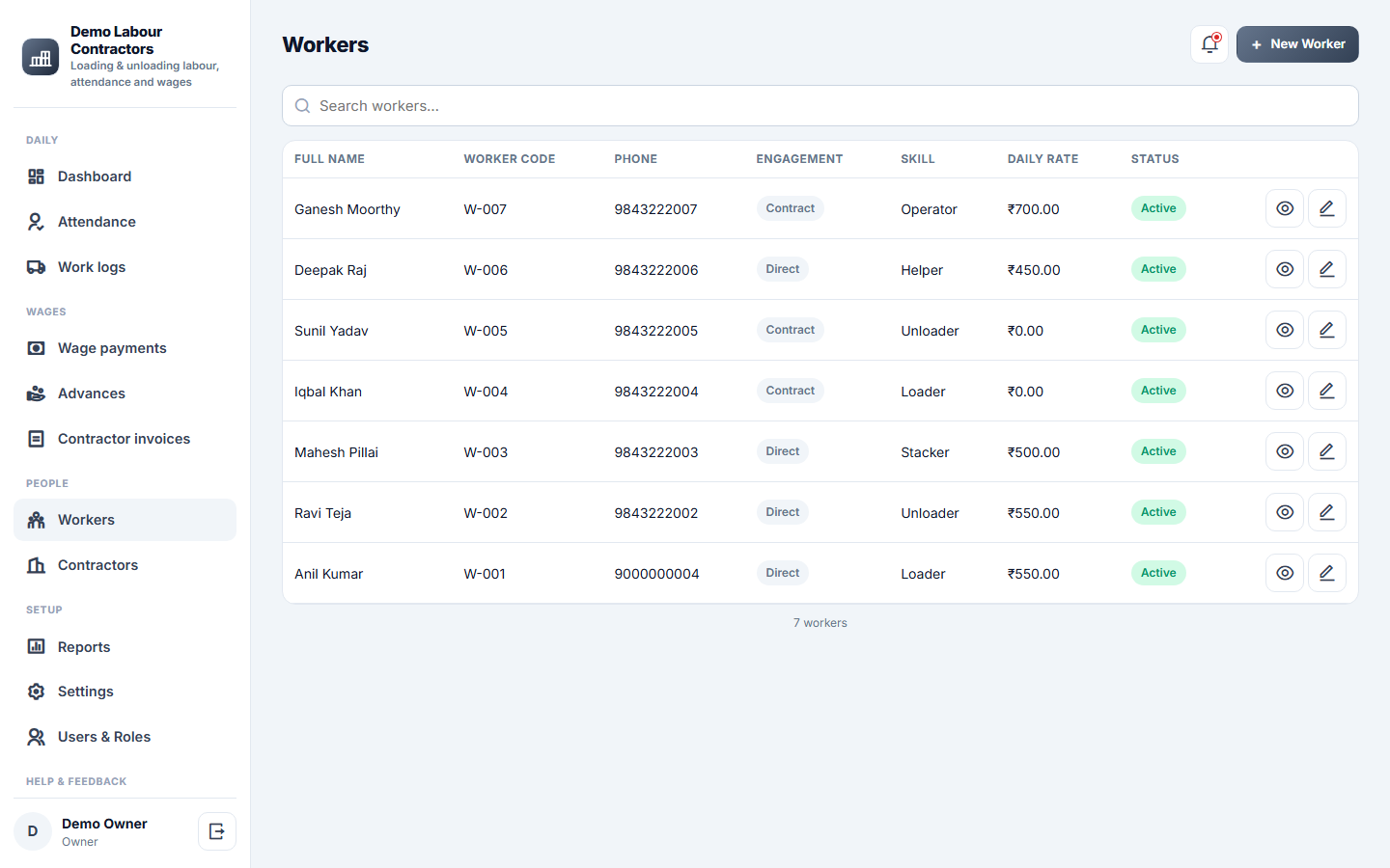 Loading Unloading Labour Management and Wage Software screenshot