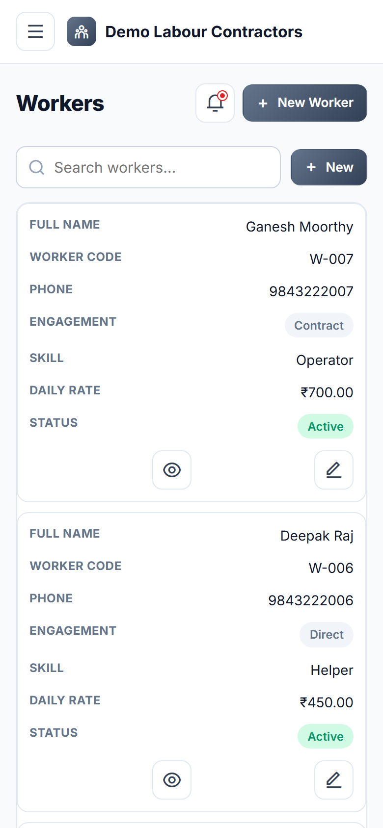 Loading Unloading Labour Management and Wage Software screenshot