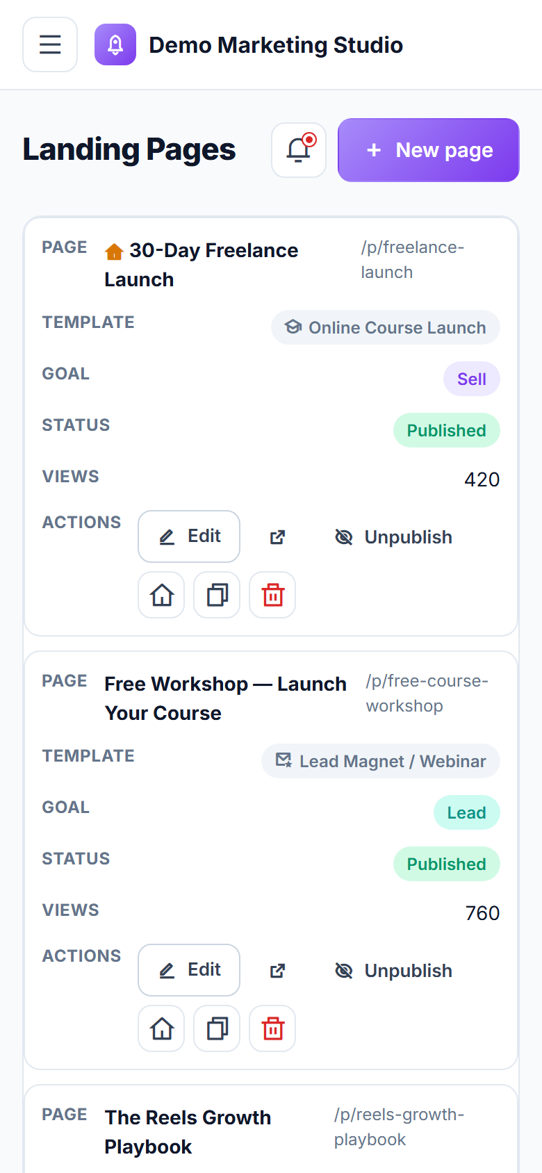 Landing Page & Sales Funnel Builder screenshot