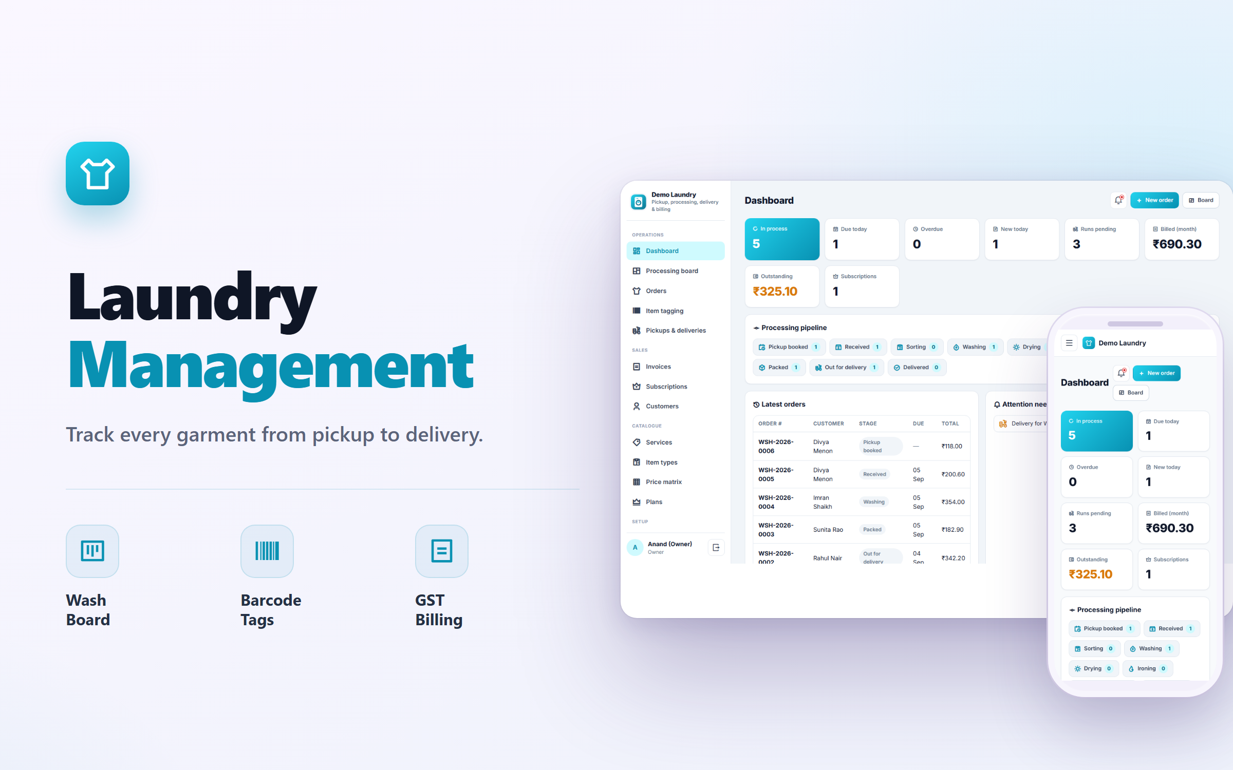 Laundry and Dry-cleaning Management and Order-tracking Software