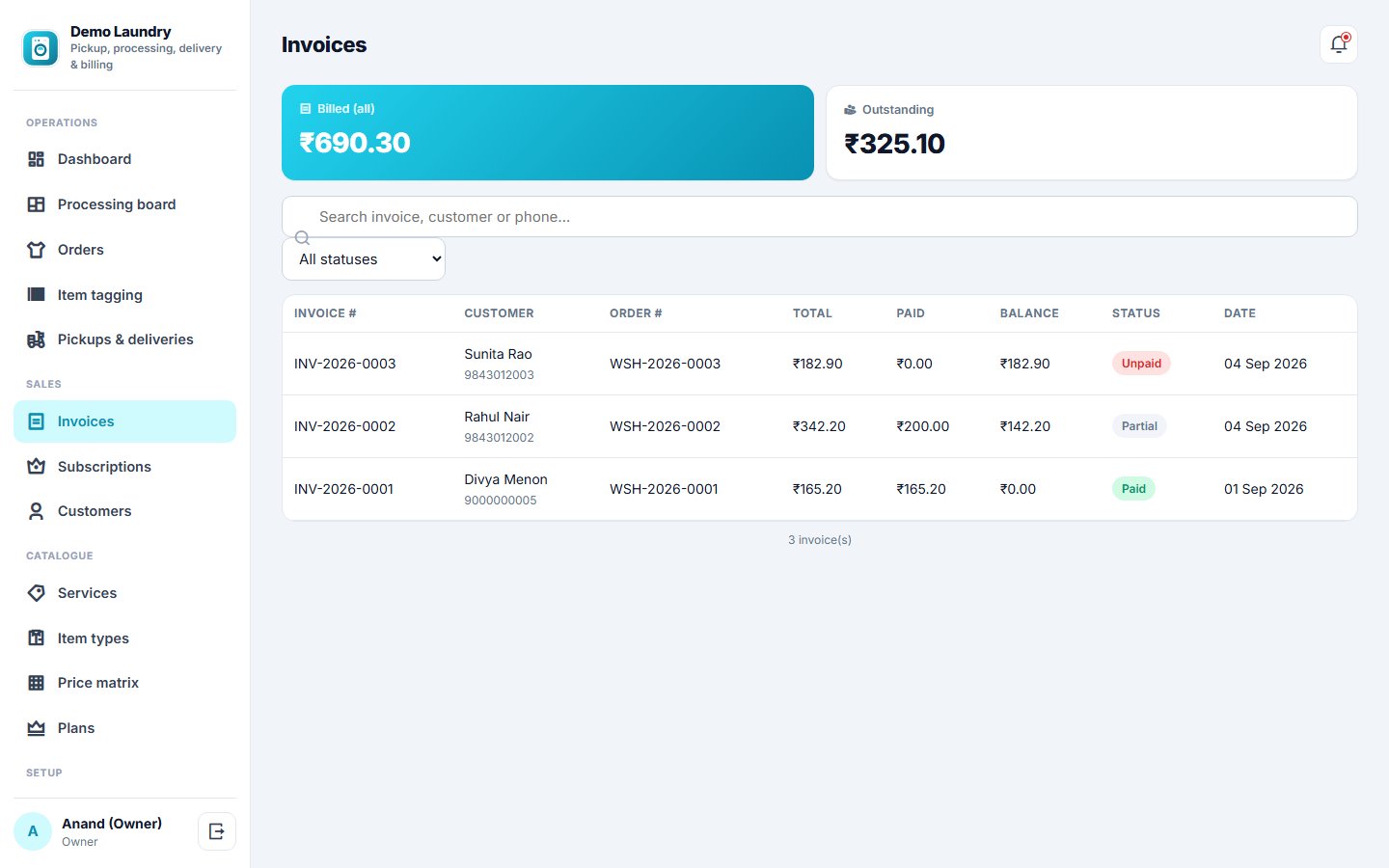 Laundry and Dry-cleaning Management and Order-tracking Software screenshot