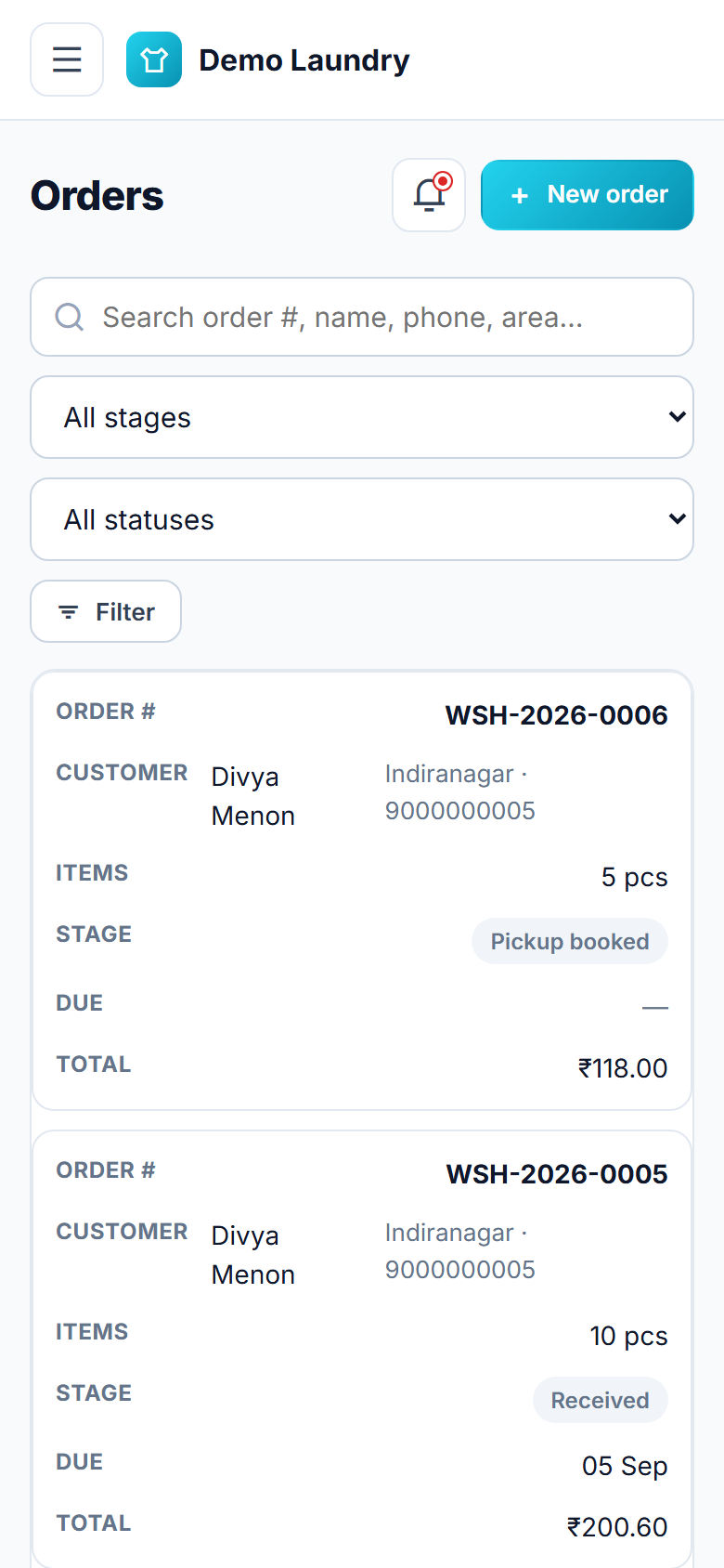 Laundry and Dry-cleaning Management and Order-tracking Software screenshot