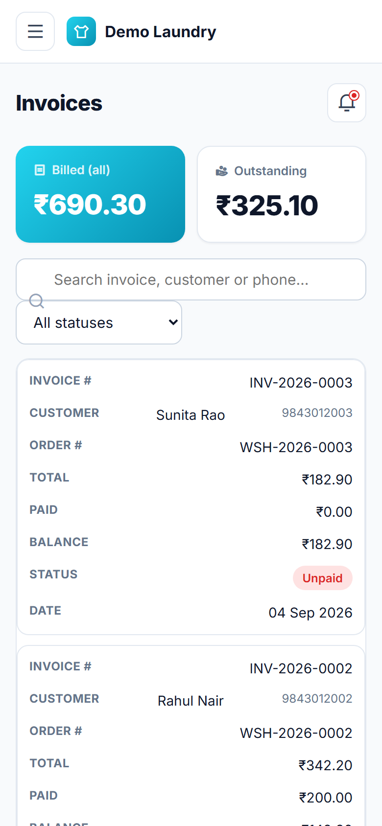 Laundry and Dry-cleaning Management and Order-tracking Software screenshot