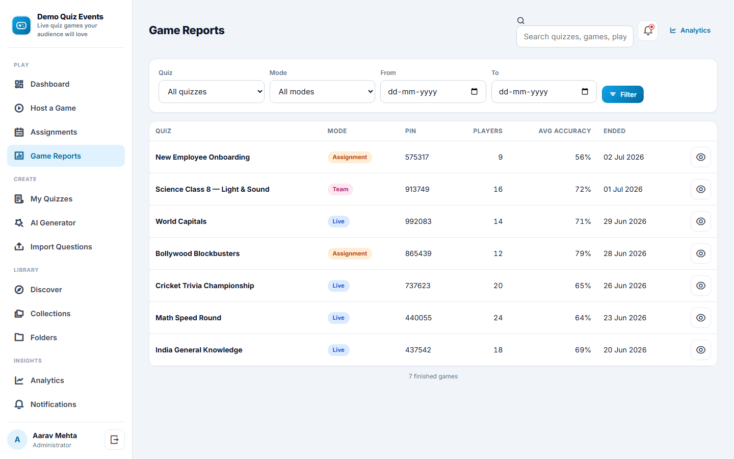 Live Quiz and Game Show Platform screenshot