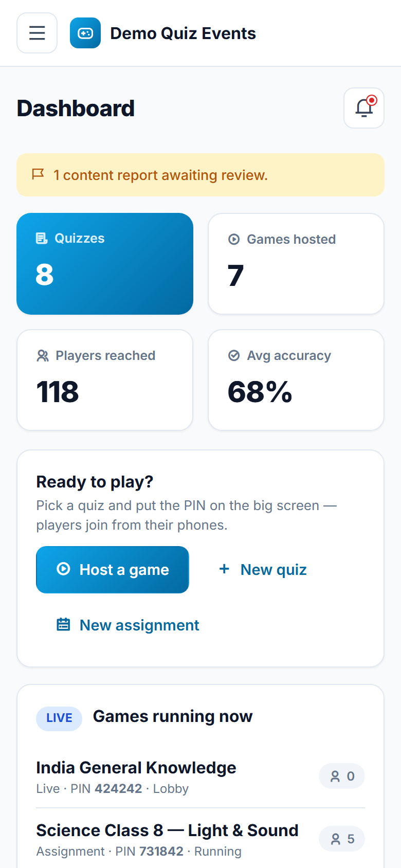 Live Quiz and Game Show Platform screenshot