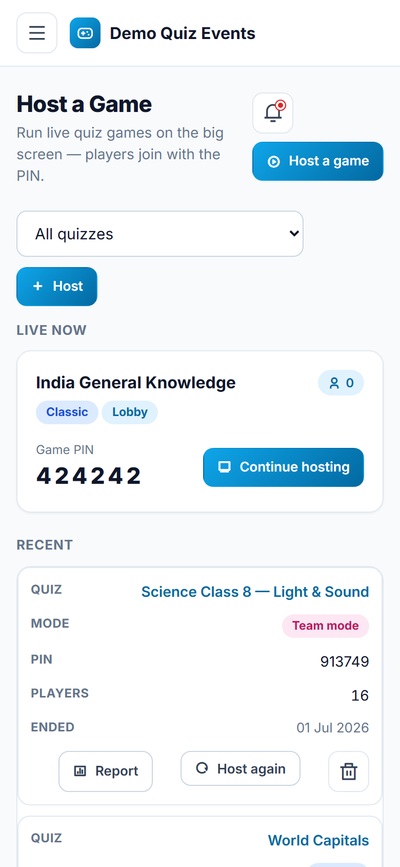 Live Quiz and Game Show Platform screenshot