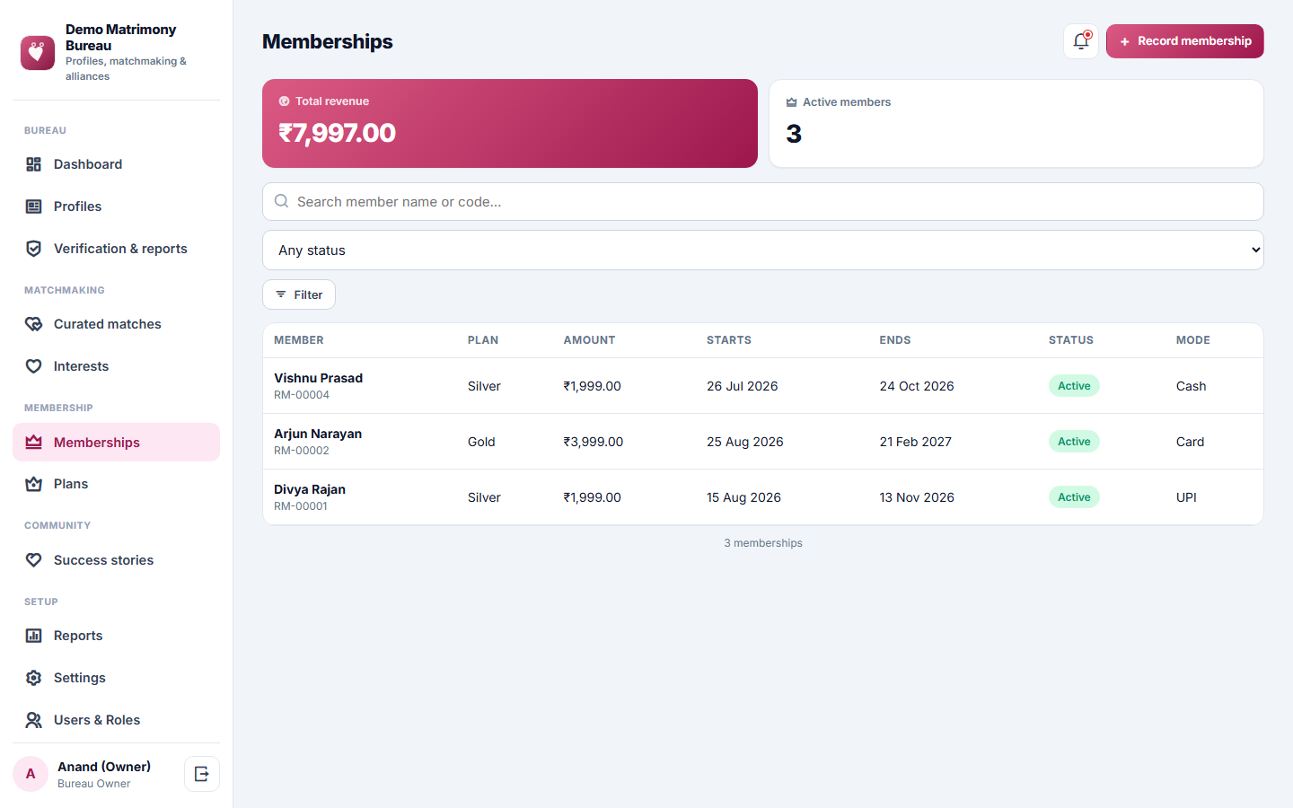 Matrimony and Marriage Bureau Management Software screenshot