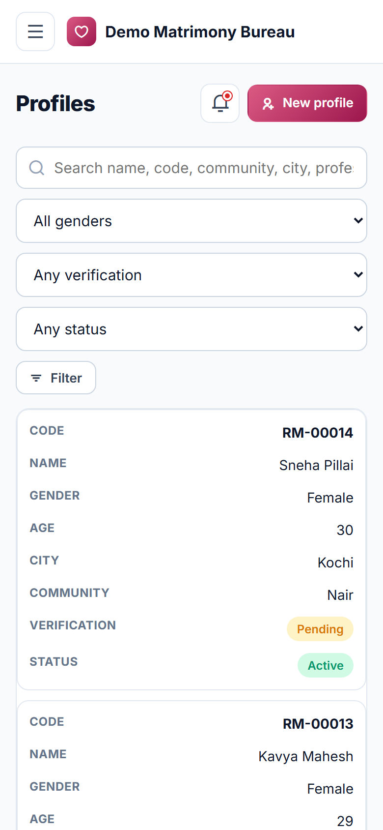Matrimony and Marriage Bureau Management Software screenshot
