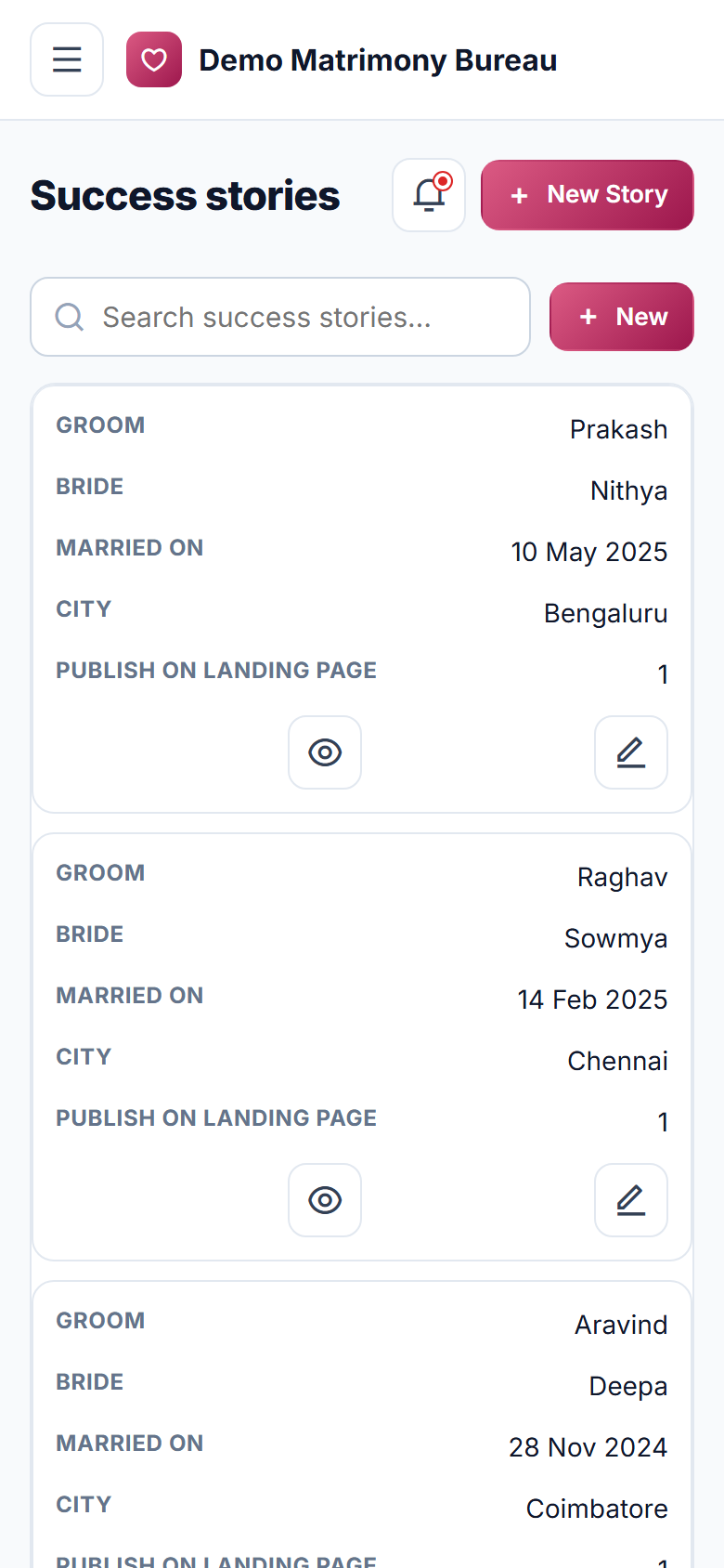 Matrimony and Marriage Bureau Management Software screenshot