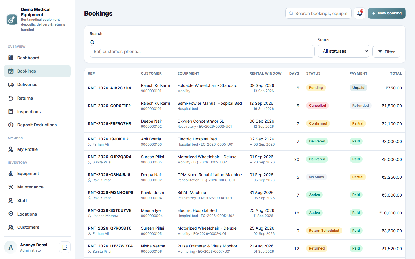Medical Equipment Rental and Inventory Management Software screenshot