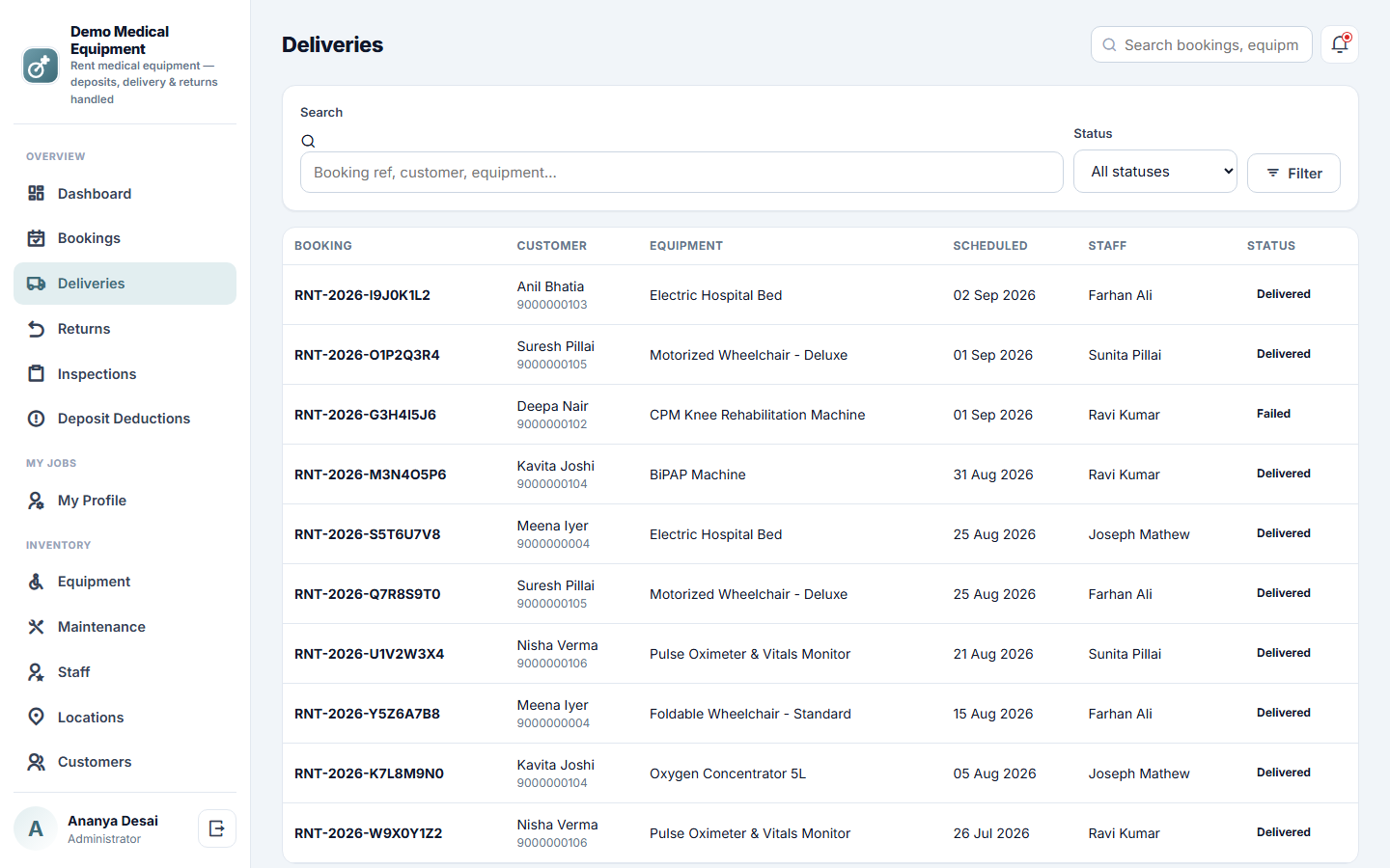 Medical Equipment Rental and Inventory Management Software screenshot