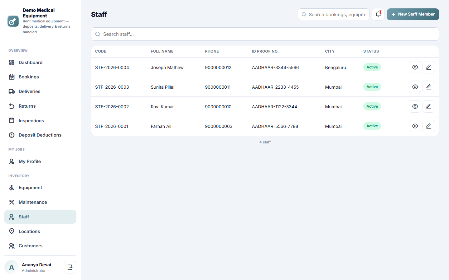 Medical Equipment Rental and Inventory Management Software screenshot