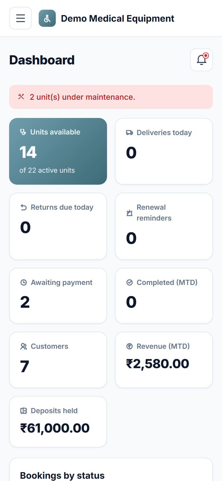 Medical Equipment Rental and Inventory Management Software screenshot