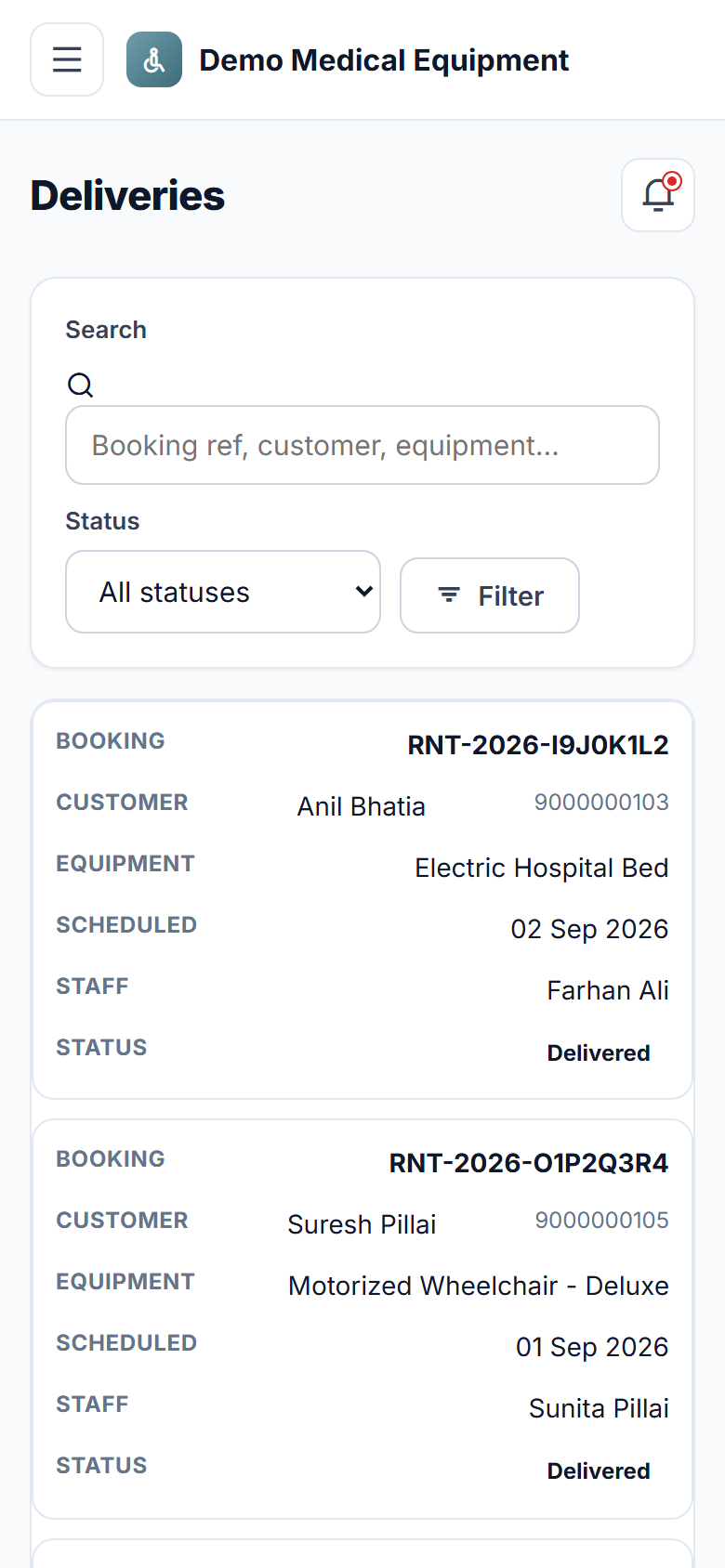Medical Equipment Rental and Inventory Management Software screenshot