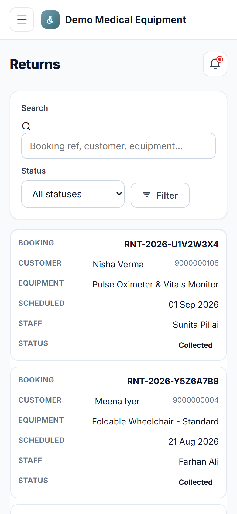 Medical Equipment Rental and Inventory Management Software screenshot