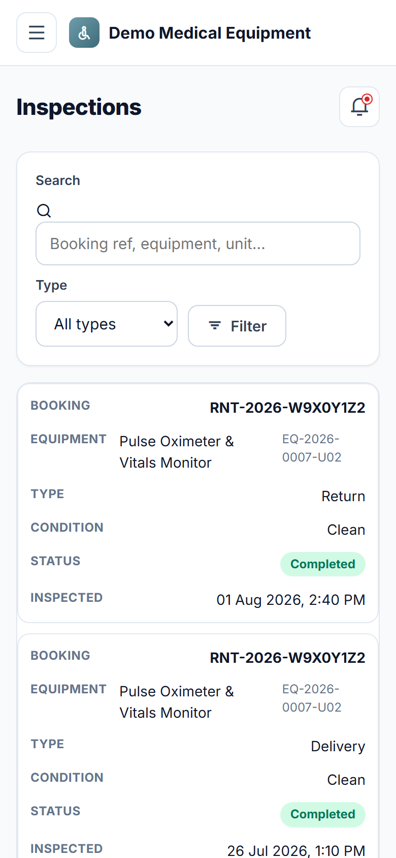 Medical Equipment Rental and Inventory Management Software screenshot