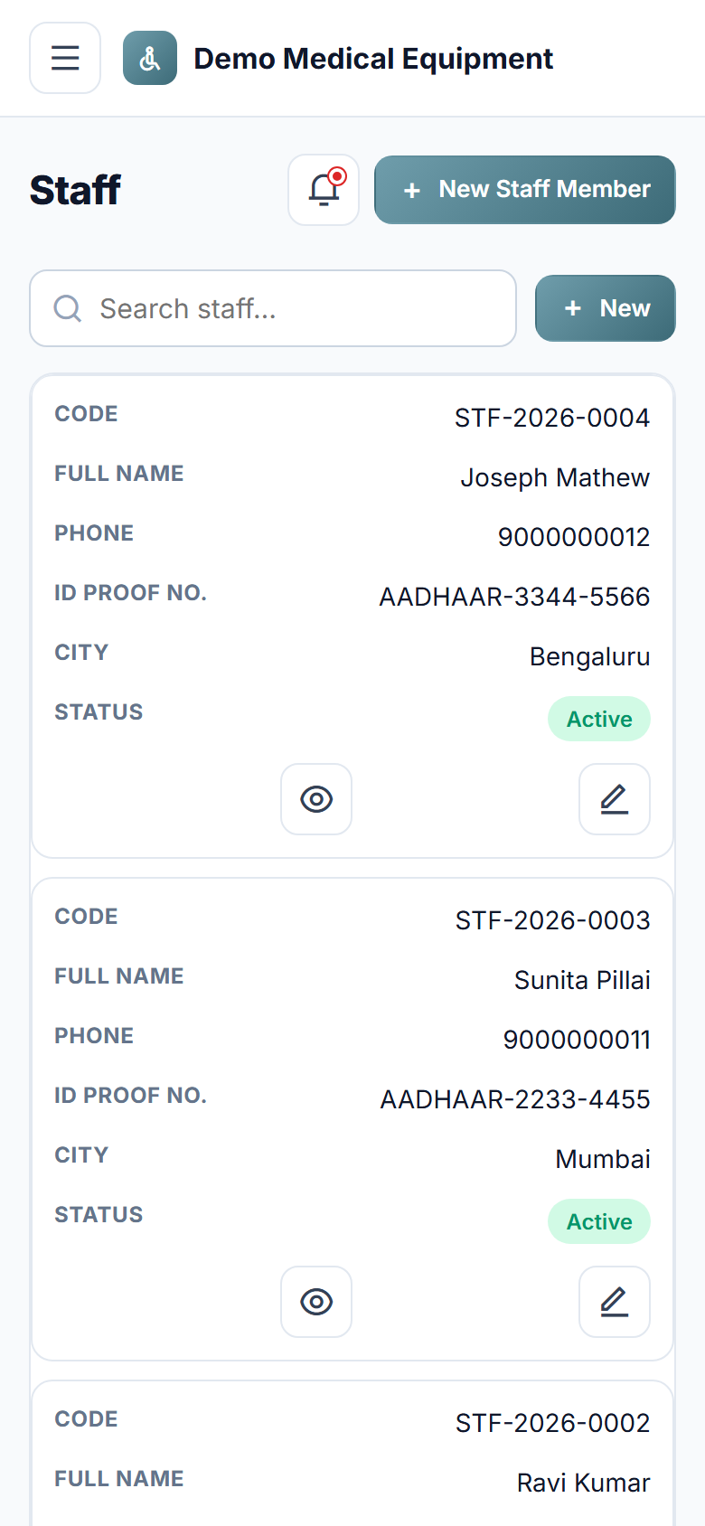 Medical Equipment Rental and Inventory Management Software screenshot