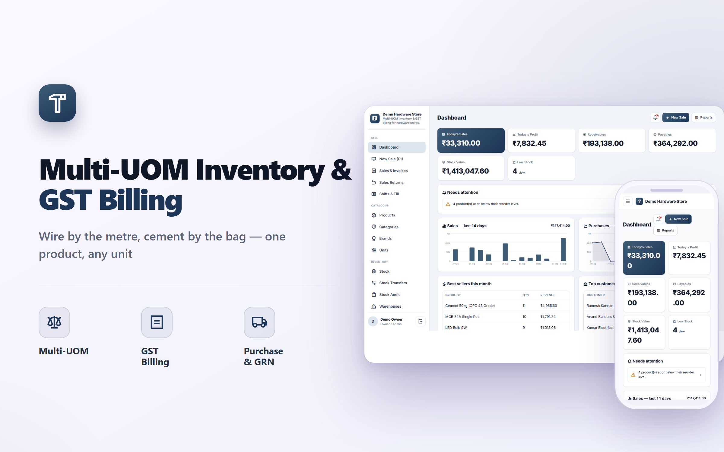 Multi-UOM Inventory & GST Billing Software