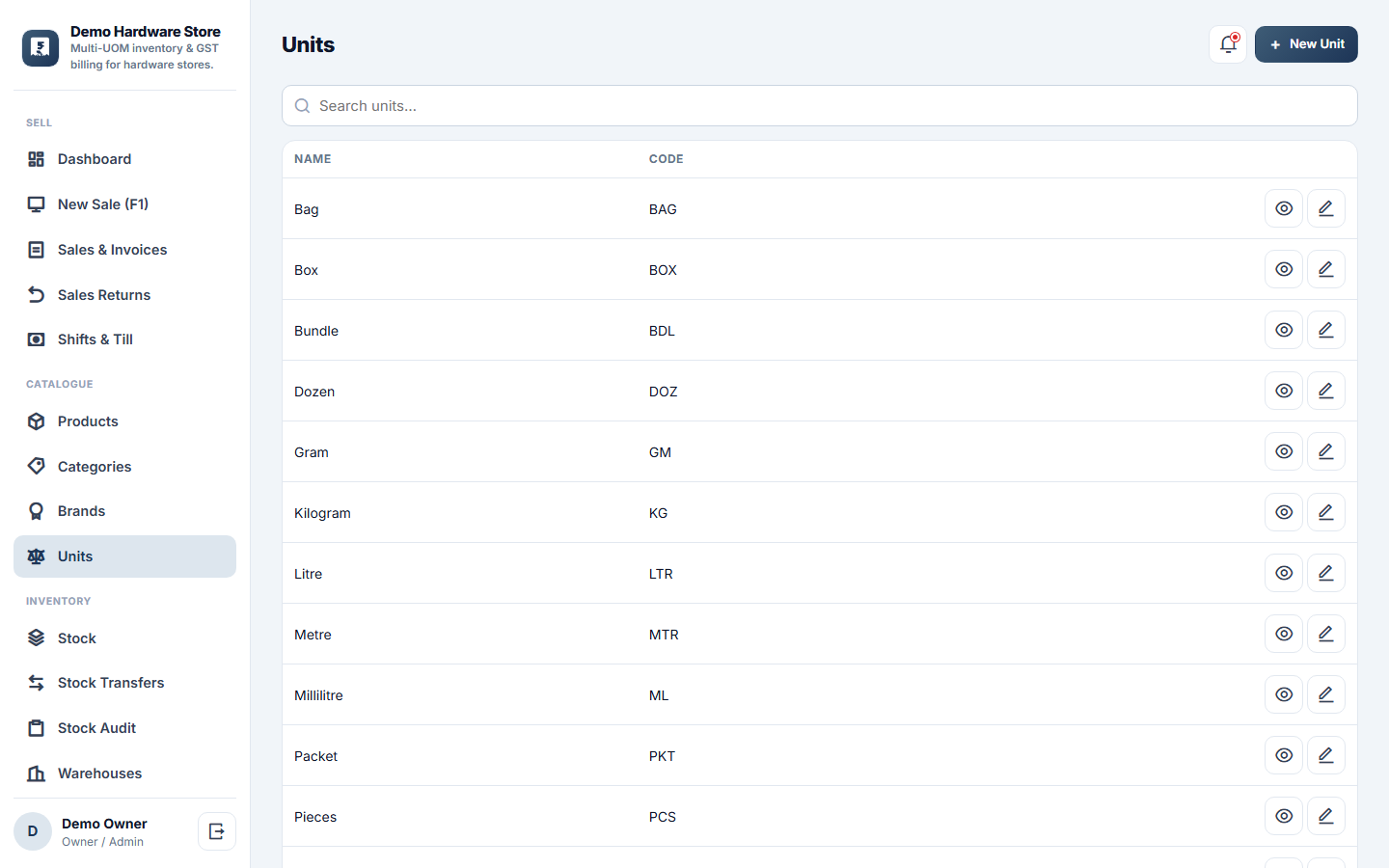 Multi-UOM Inventory & GST Billing Software screenshot