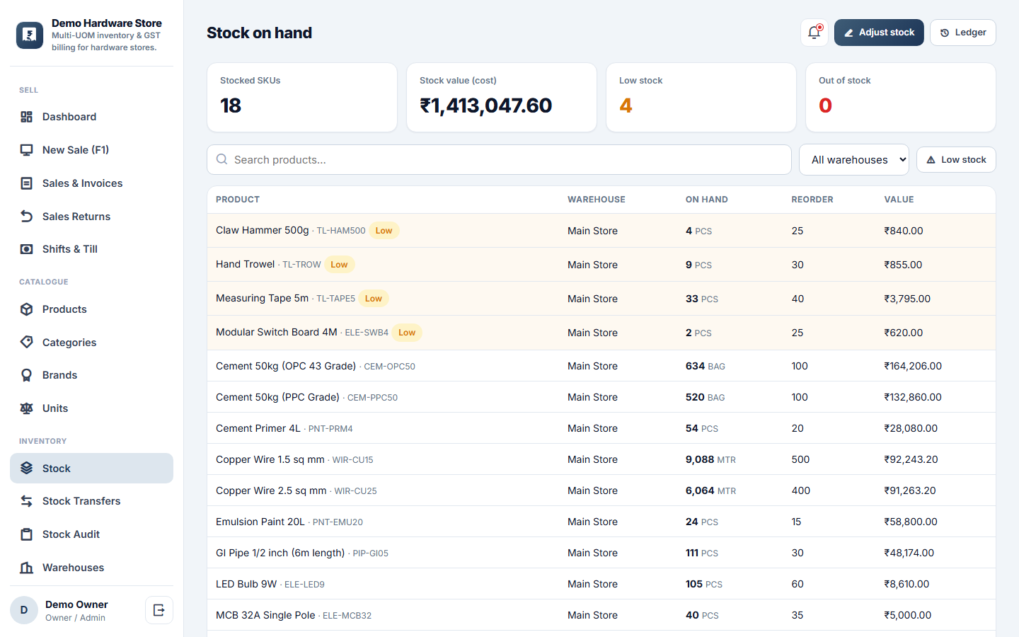 Multi-UOM Inventory & GST Billing Software screenshot