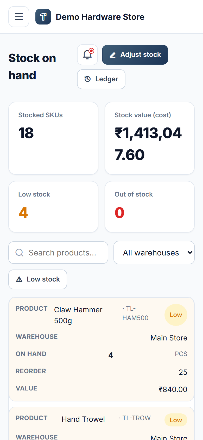 Multi-UOM Inventory & GST Billing Software screenshot