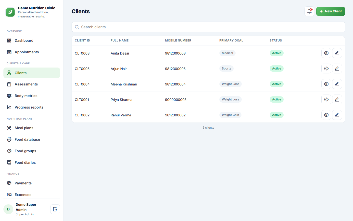 Dietitian and Nutrition Consultation Software screenshot