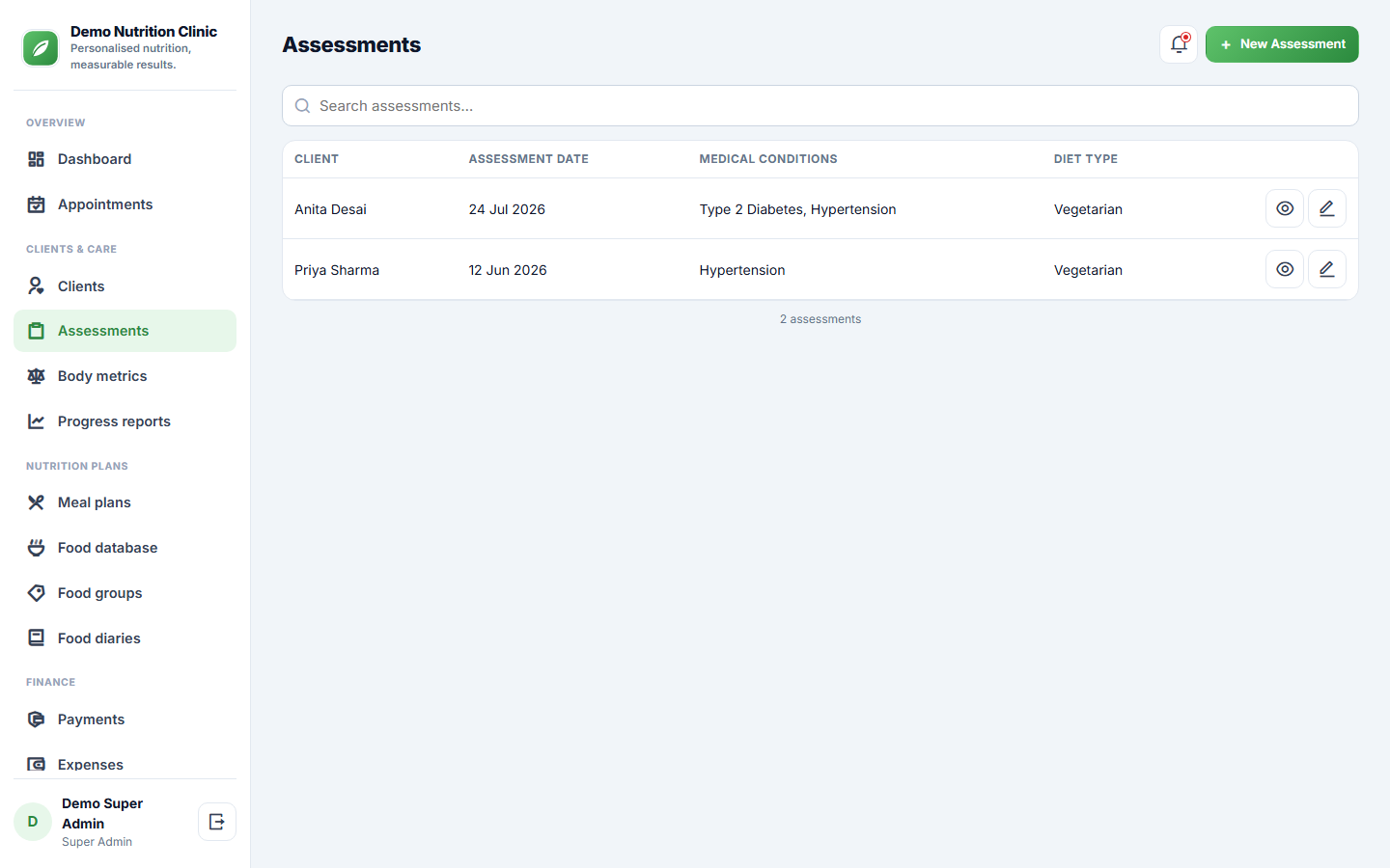 Dietitian and Nutrition Consultation Software screenshot