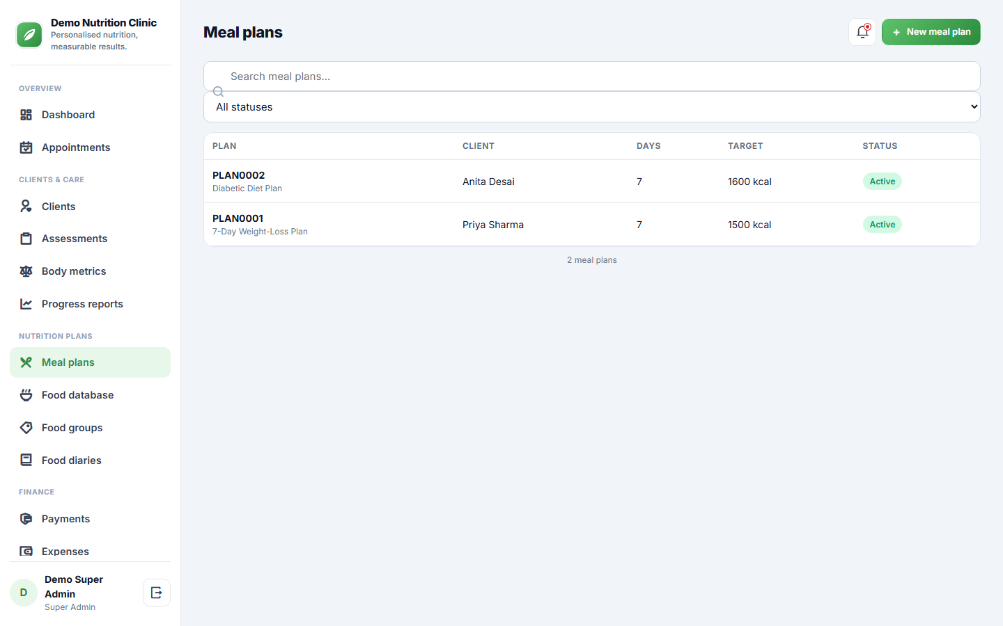 Dietitian and Nutrition Consultation Software screenshot