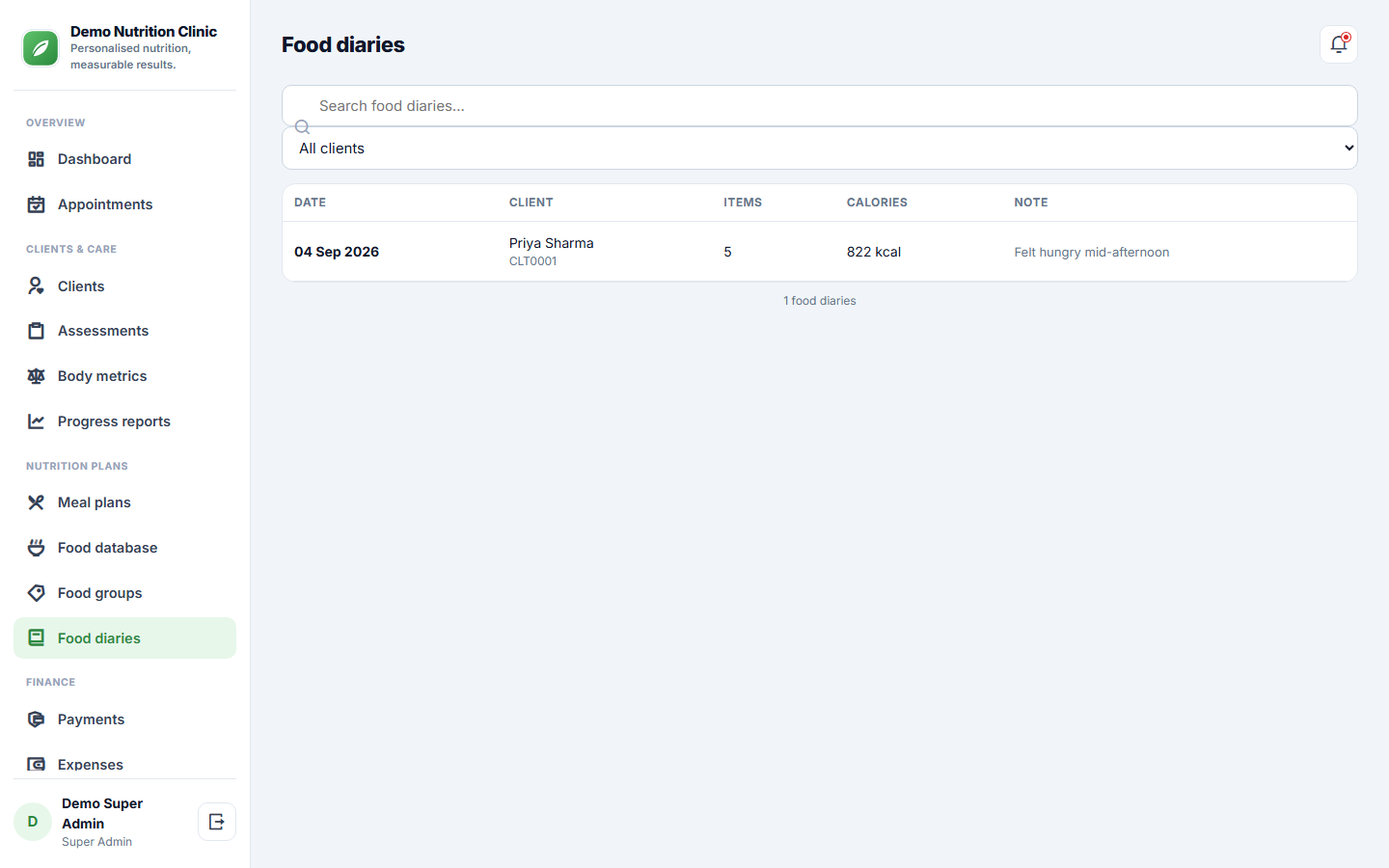 Dietitian and Nutrition Consultation Software screenshot