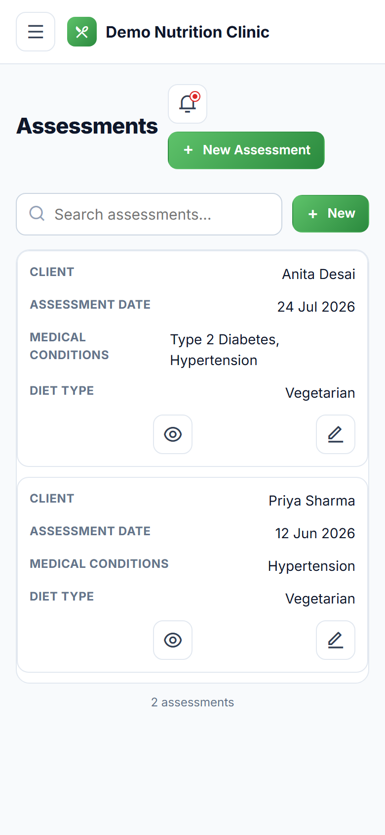 Dietitian and Nutrition Consultation Software screenshot