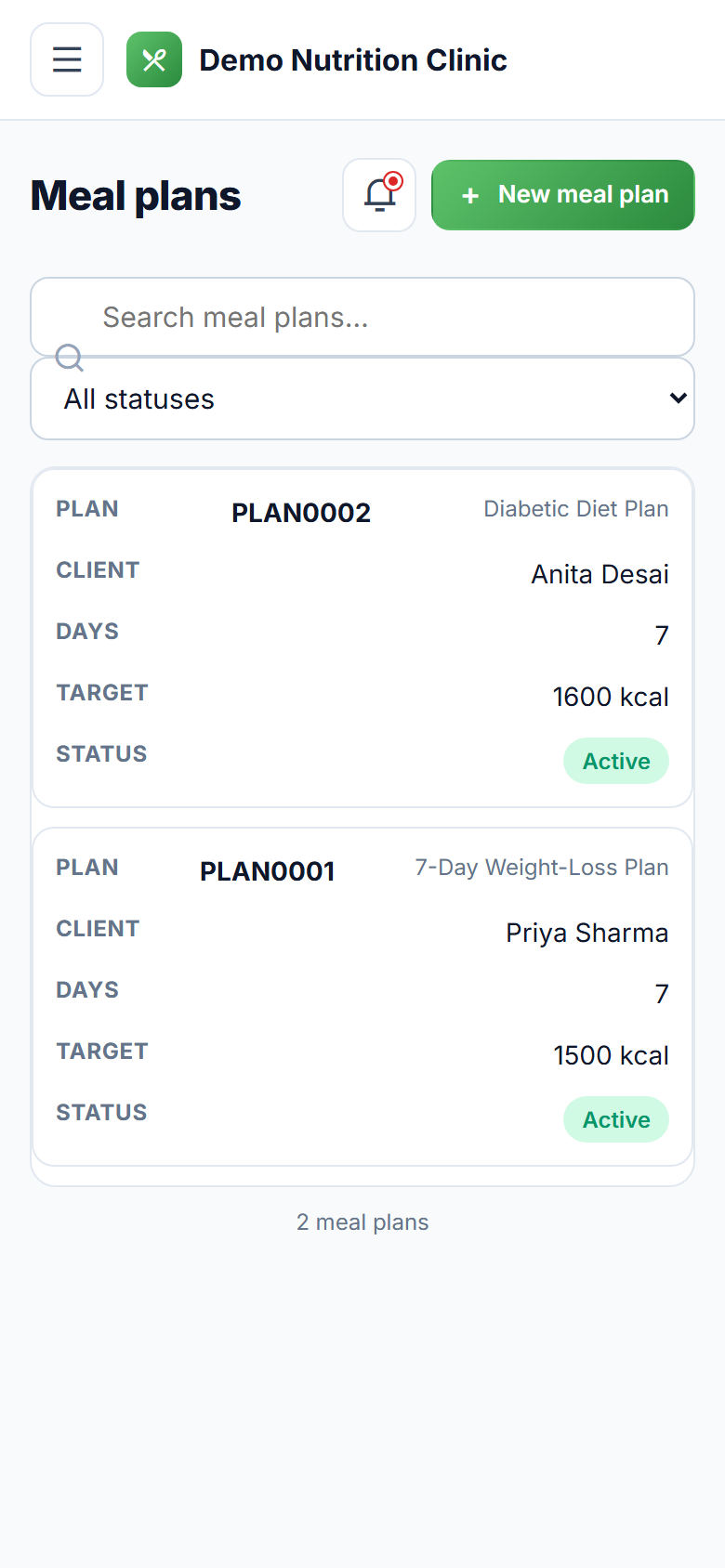 Dietitian and Nutrition Consultation Software screenshot