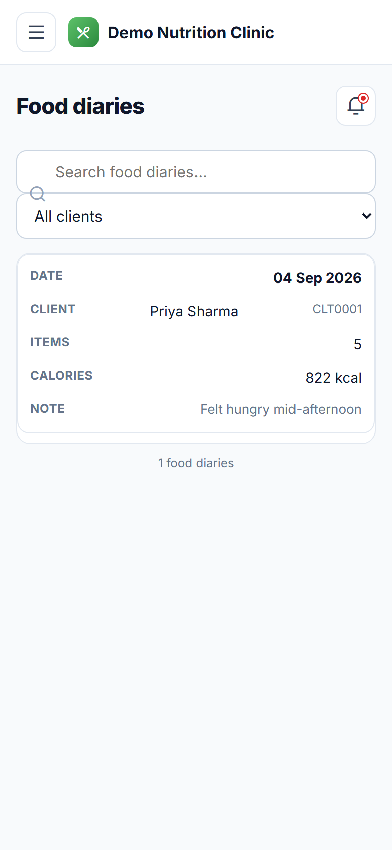 Dietitian and Nutrition Consultation Software screenshot