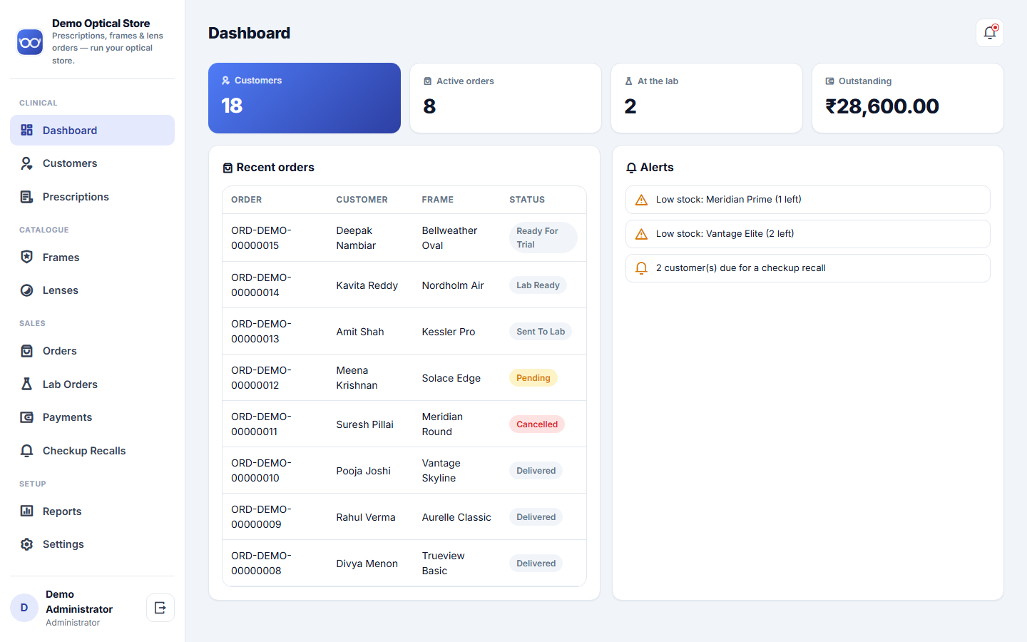 Optical Store Prescription, Frame & Lens Order Management Software screenshot