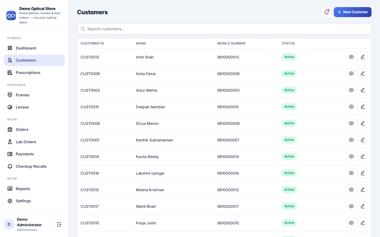 Optical Store Prescription, Frame & Lens Order Management Software screenshot