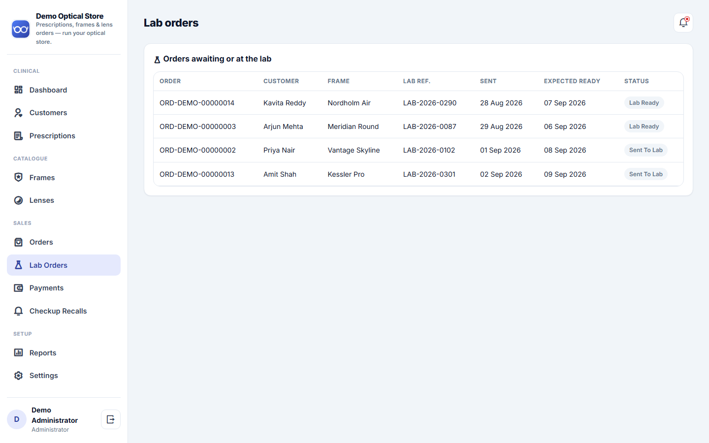 Optical Store Prescription, Frame & Lens Order Management Software screenshot
