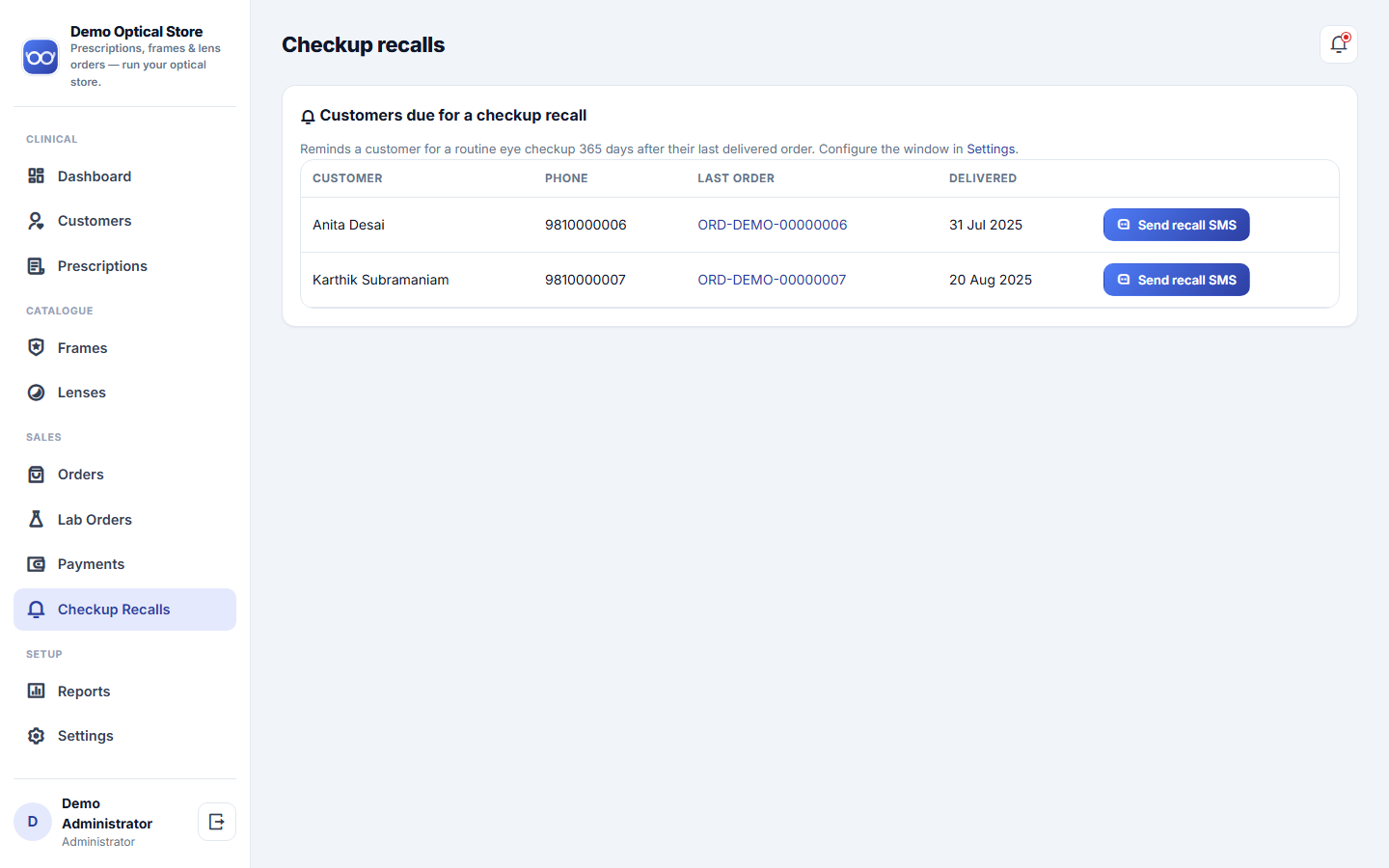 Optical Store Prescription, Frame & Lens Order Management Software screenshot