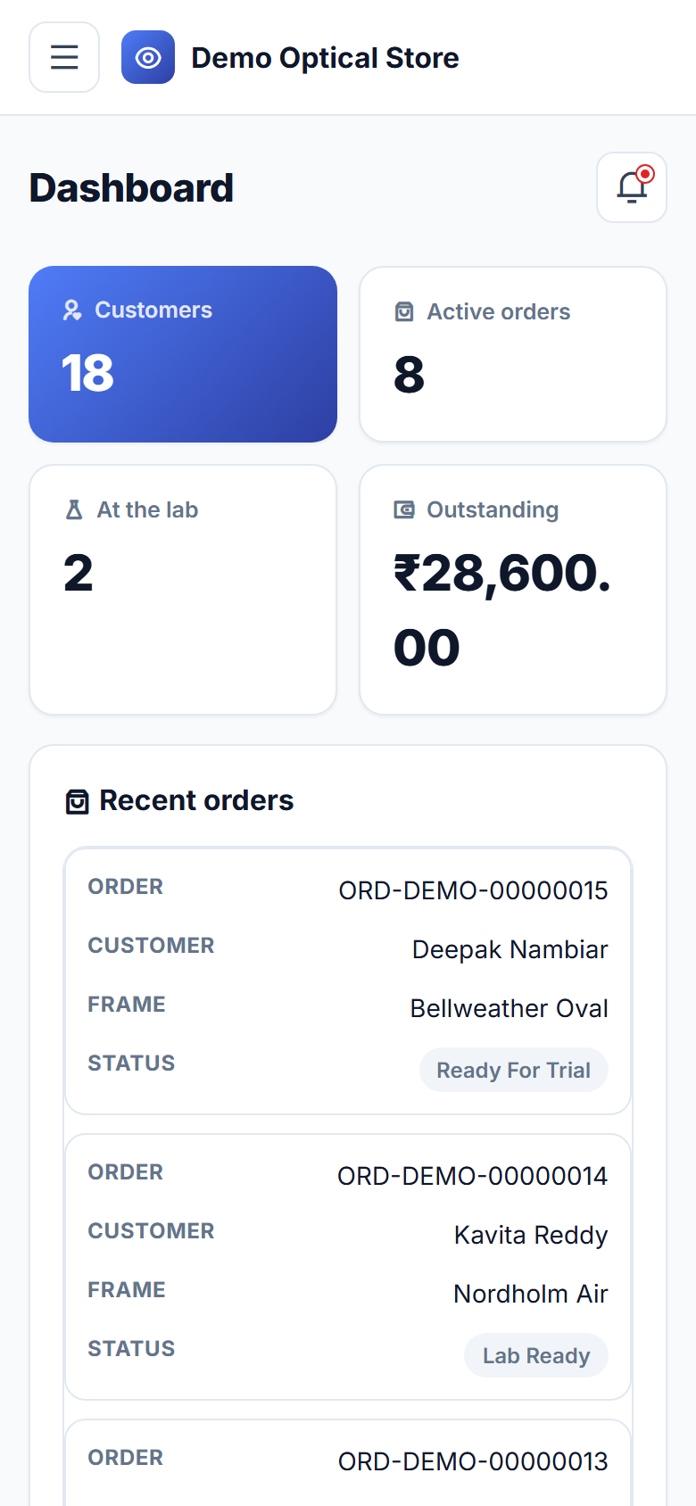 Optical Store Prescription, Frame & Lens Order Management Software screenshot