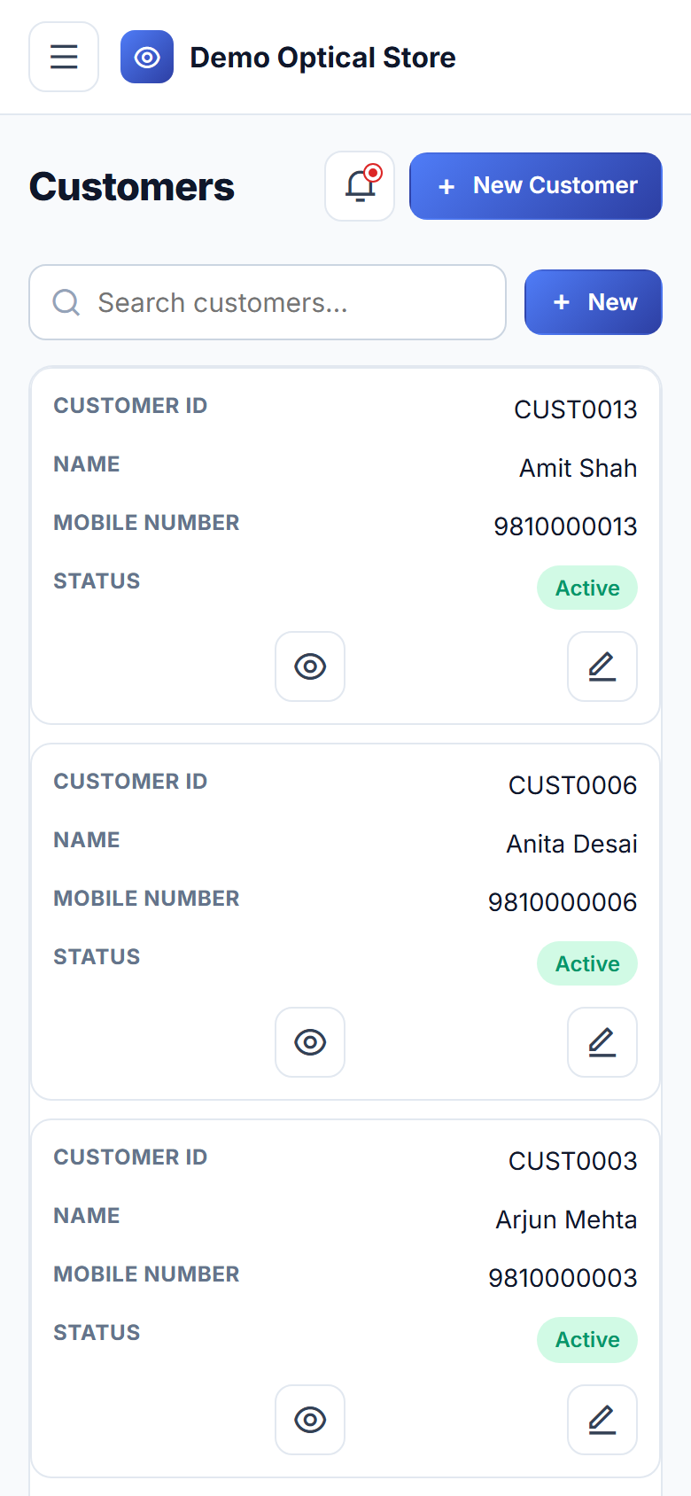 Optical Store Prescription, Frame & Lens Order Management Software screenshot